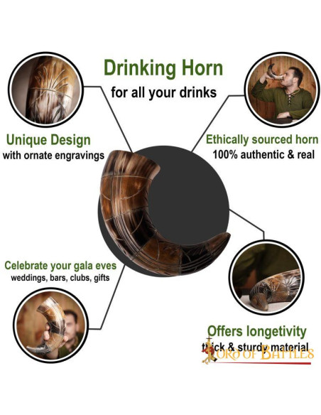Corne à boire de boeuf viking avec...