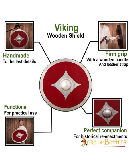 Bouclier de combat en bois rouge viking