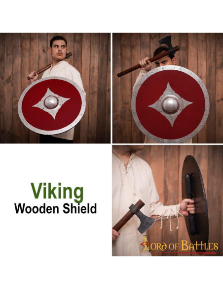 Bouclier de combat en bois rouge viking