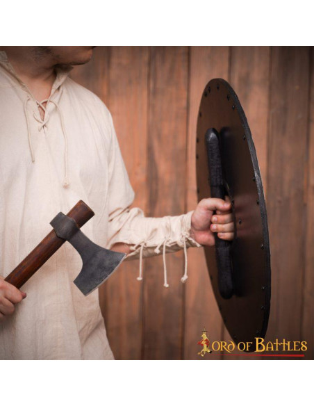 Bouclier de combat en bois rouge viking