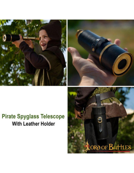 Longue-vue pirate avec étui en cuir