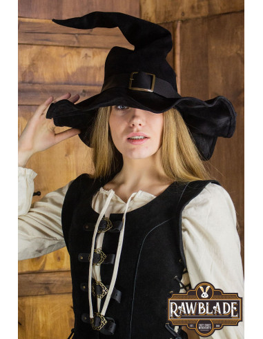 Chapeau de sorcière Wikka en cuir noir ⚔️ Boutique Épées