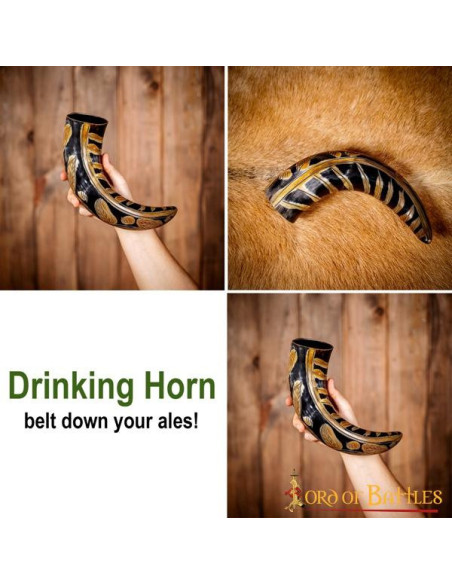 Corne viking avec motifs gravés...