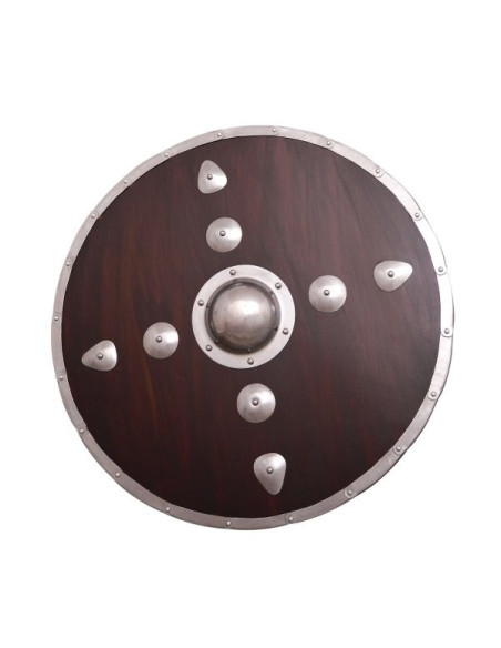 Bouclier rond viking en bois avec clous