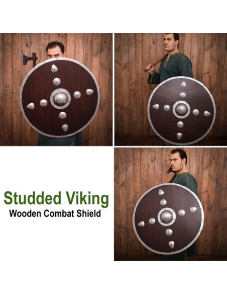 Bouclier rond viking en bois avec clous