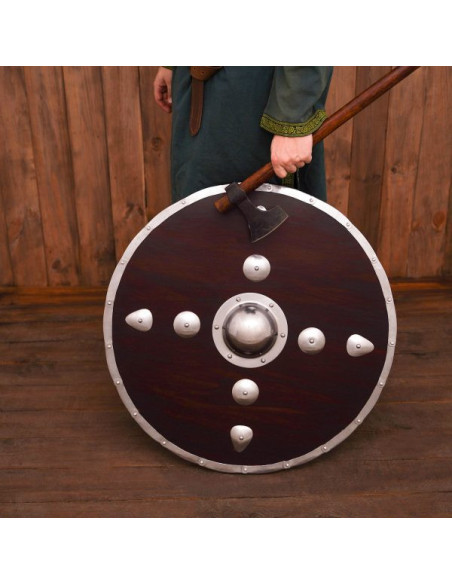 Bouclier rond viking en bois avec clous