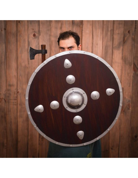 Bouclier rond viking en bois avec clous