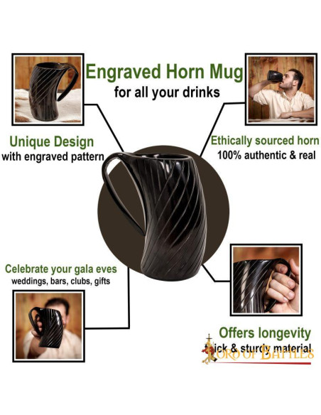 Chope à bière en corne de boeuf de...