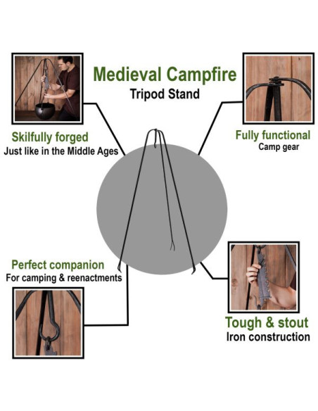 Feu de camp médiéval tripode en fer...