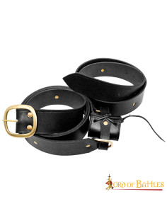 Ceinture en cuir noir de style médiéval avec baudrier