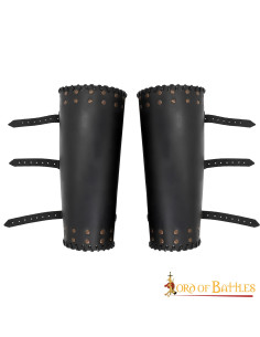 Viking greaves cuir noir véritable avec clous