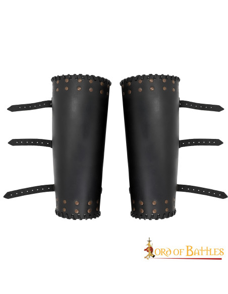 Viking greaves cuir noir véritable...