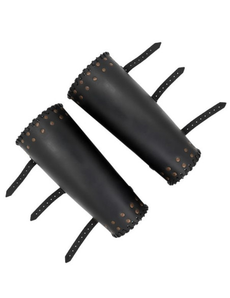Viking greaves cuir noir véritable...