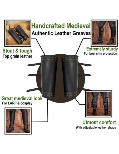 Viking greaves cuir noir véritable...