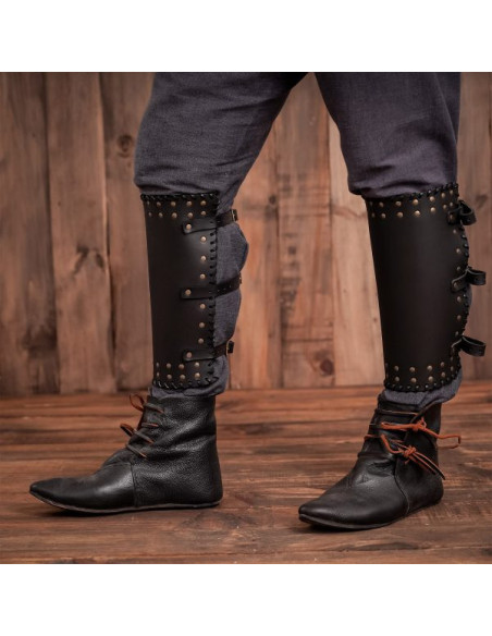Viking greaves cuir noir véritable...
