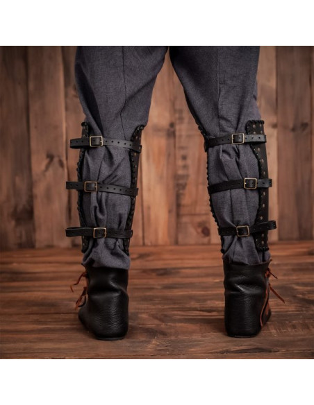 Viking greaves cuir noir véritable...