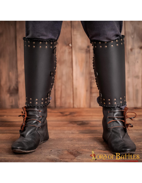 Viking greaves cuir noir véritable...