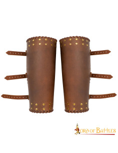 Viking greaves cuir marron véritable avec clous