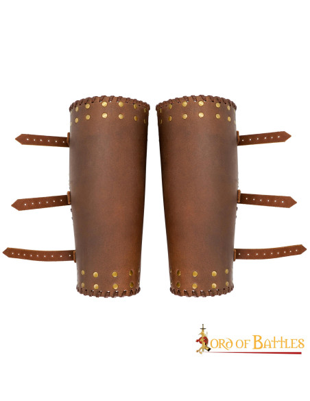 Viking greaves cuir marron véritable...