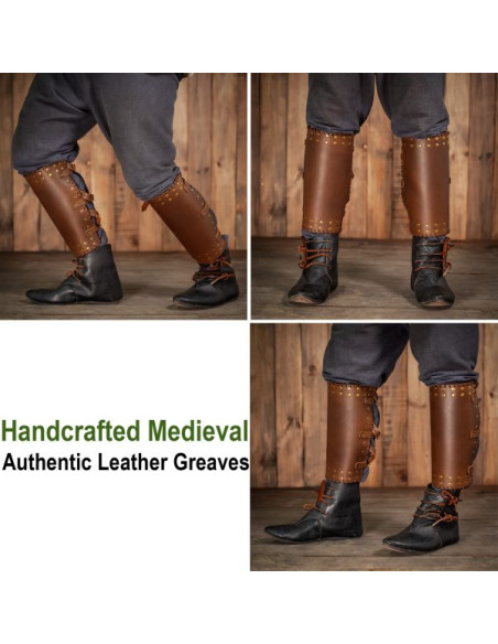 Viking greaves cuir marron véritable...