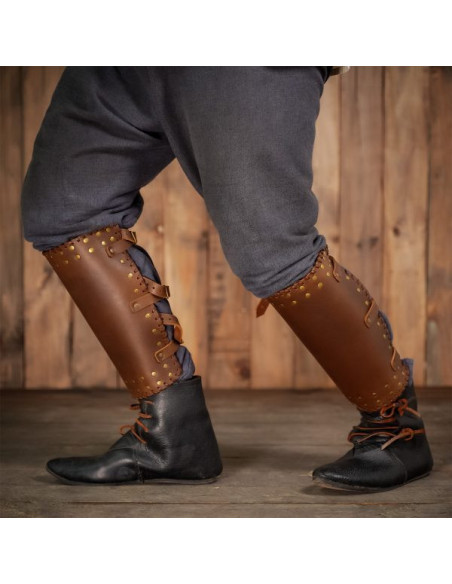 Viking greaves cuir marron véritable...