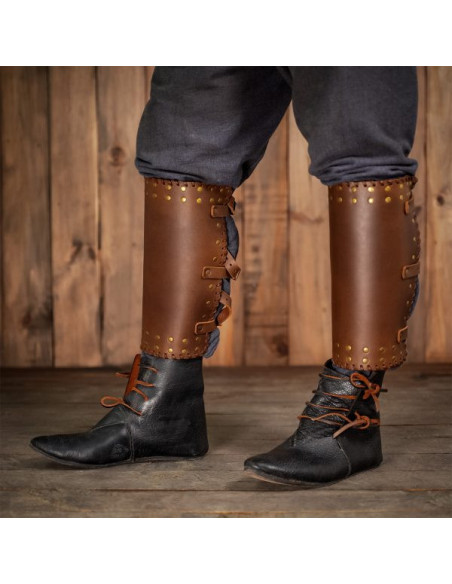 Viking greaves cuir marron véritable...