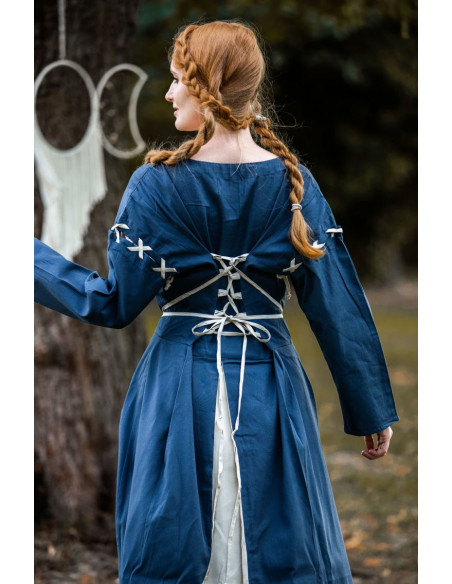 Robe médiévale bleu-blanc modèle Larina