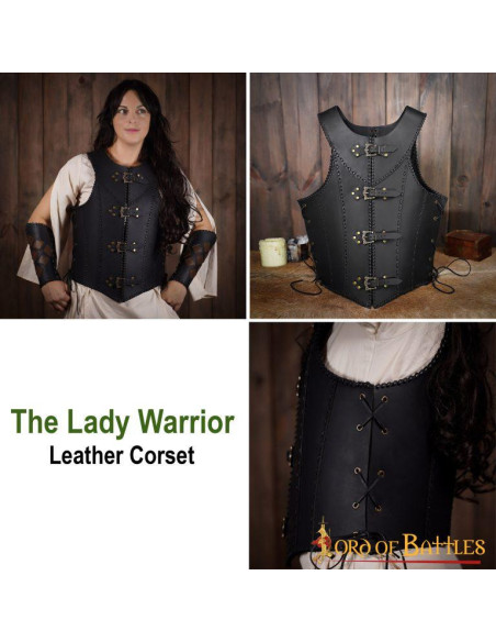 Corset en cuir noir Dama Guerrera