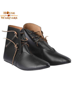 Bottines médiévales en cuir à lacets - Noir