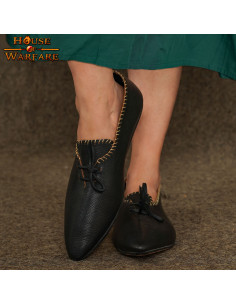 Chaussures de dame médiévales en cuir à lacets - Noir 2