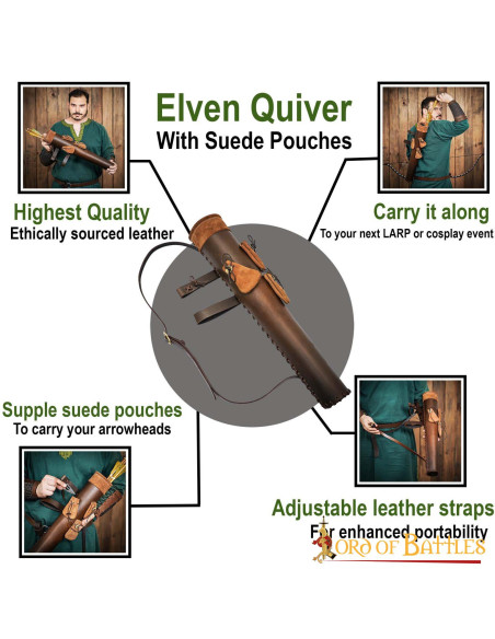 Carquois en cuir marron avec poches...