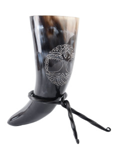 Corne viking, l'arbre de vie Yggdrasil avec support...