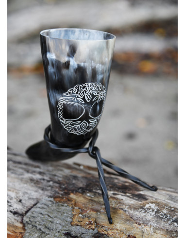 Corne viking, l'arbre de vie Yggdrasil avec support (200-300 ml.)