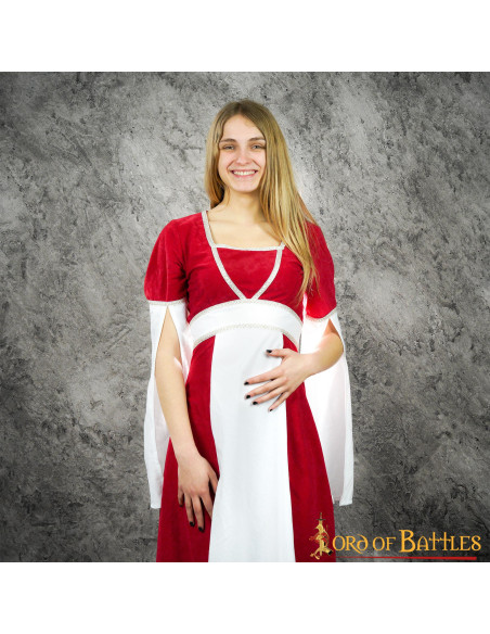 Robe médiévale Inés en daim - Rouge