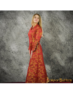 Robe médiévale courtisane femme avec brocarts - Grenat