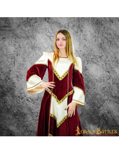 Robe Médiévale Noble Catherine avec brocards - Grenat et...
