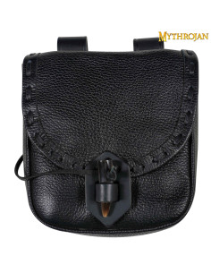 Sac médiéval en cuir avec fermeture en corne - Noir...