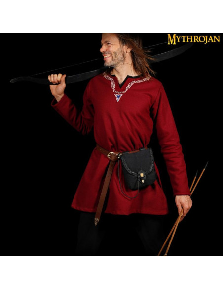 Sac médiéval en toile et cuir avec...