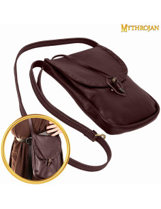 Sac en cuir médiéval, type bandoulière - Marron (33x23 cm.) 2