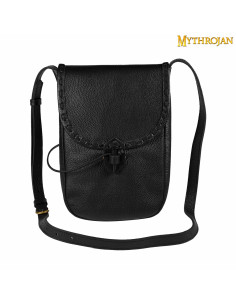 Sac médiéval en cuir, type bandoulière - Noir (33x23 cm.)