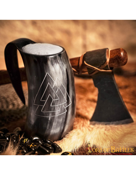 Chope à bière Viking Valknut en corne...