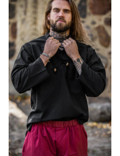 Chemise médiévale à lacets modèle Ansbert, coloris noir