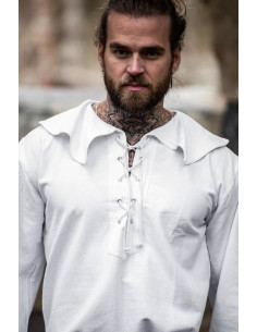 Chemise médiévale à col modèle Athos, couleur blanche