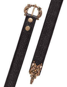 Ceinture noeuds celtiques en cuir noir, 170 cm.