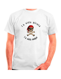 T-shirt blanc homme La Vida Pirata, manches courtes