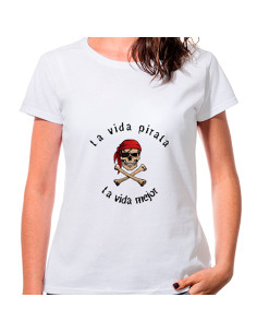 T-shirt femme La Vida Pirata en blanc, manches courtes