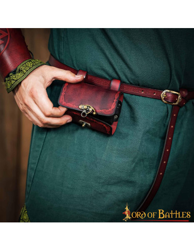 Sac du druide avec 4 récipients pour potions magiques - grenat