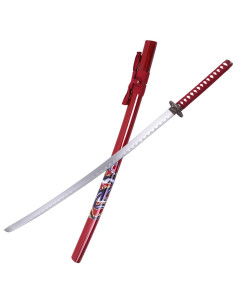 Katana ornemental de dragon, fourreau rouge (96,5 cm.) 2