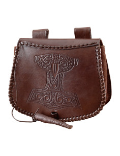 Sac viking Marteau de Thor en cuir marron, à porter à la...