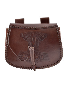 Sac viking Marteau de Thor en cuir marron, à porter à la... 2